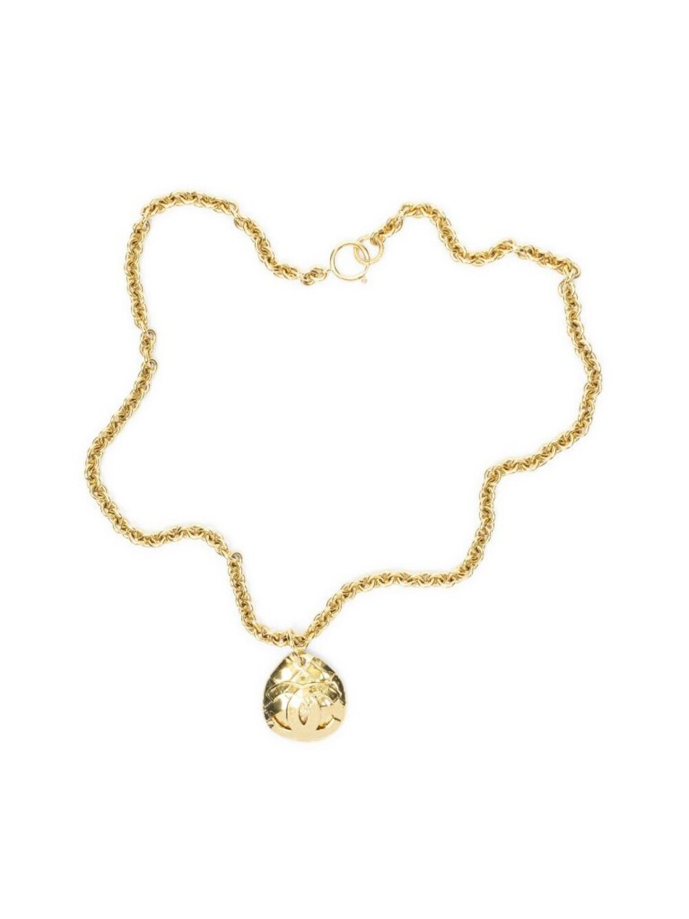 Chanel CC Quilted Oval Pendant Gold Plated